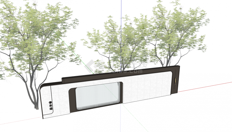 时尚大气的带有茂密树木的现代景墙 su模型-图二