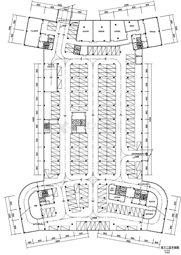 空军总医院-地下室车位平面布置CAD图-图二