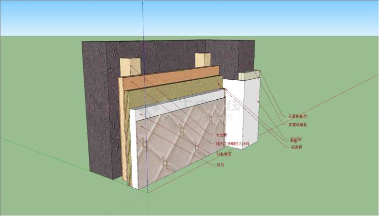 带防火材质木架固定墙面su模型-图二