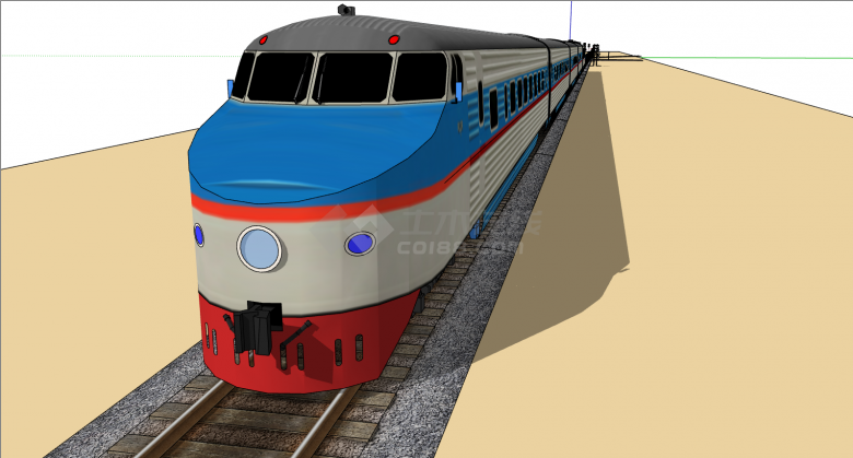 蓝白色货运客运火车su模型-图二