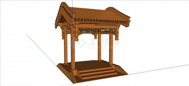 中式古典棕色木质垂花门su模型-图二