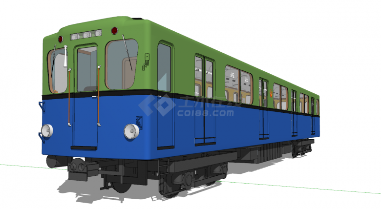 蓝绿色调长方形火车厢su模型-图一