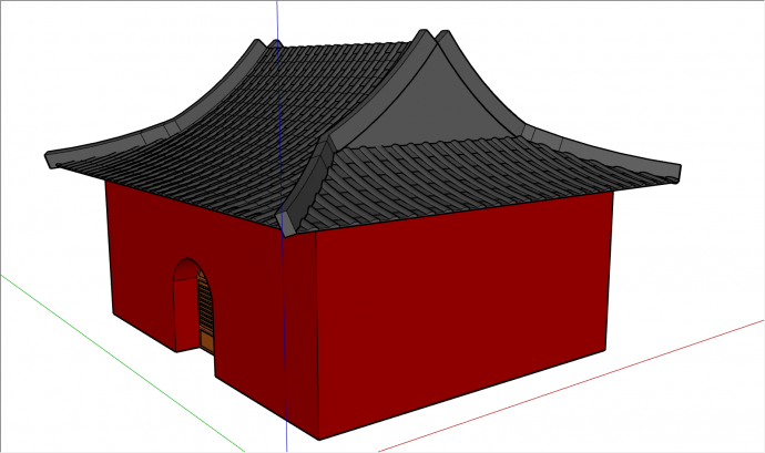 古典中式红墙古城门su模型_图1