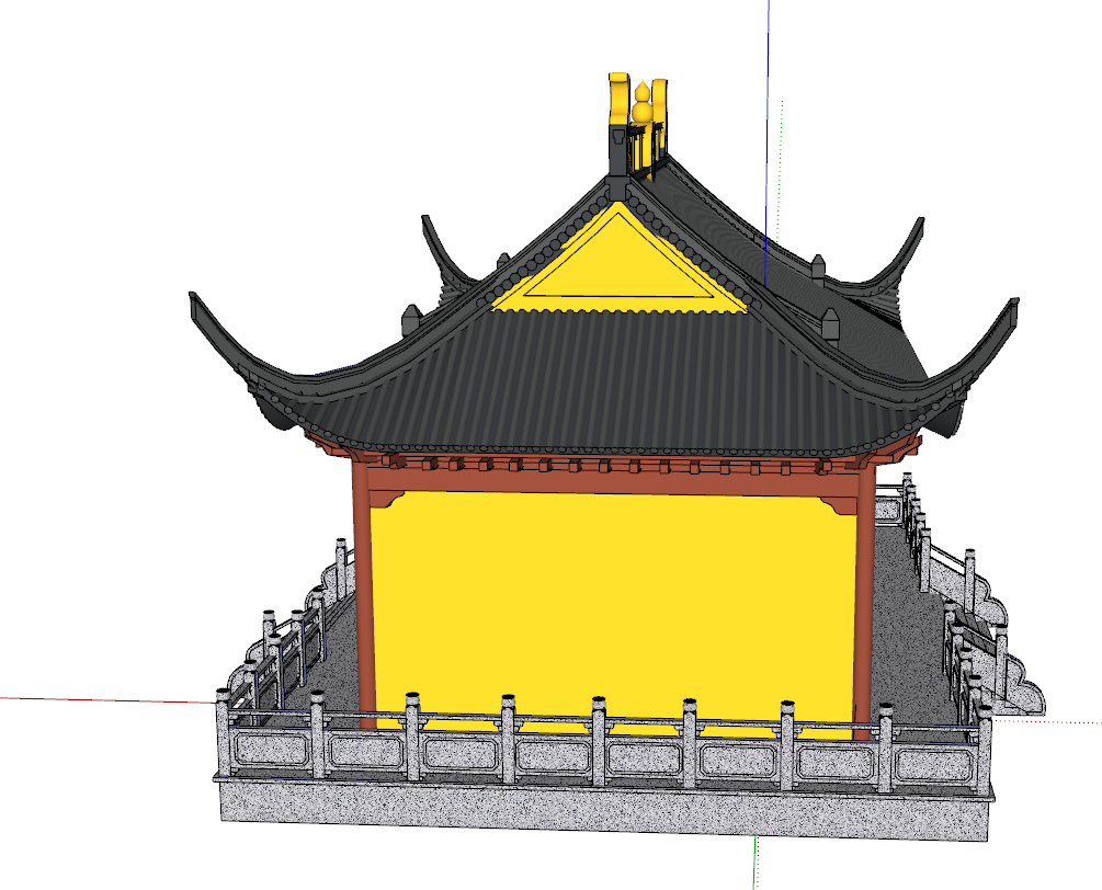 现代复古中式小型天王殿su模型-图一