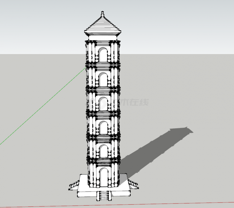 现代中式复古高塔su模型-图一