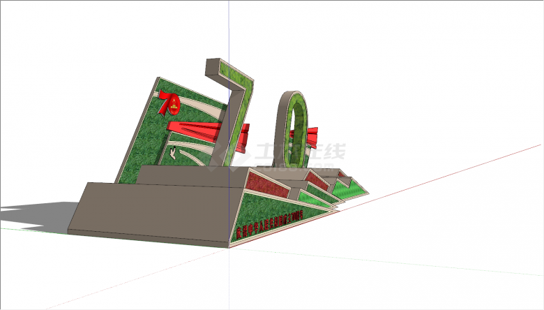 建党周年主题绿雕塑su模型-图二