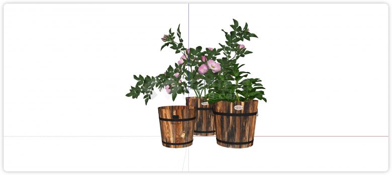 粉色花园木桶植物花箱su模型-图一