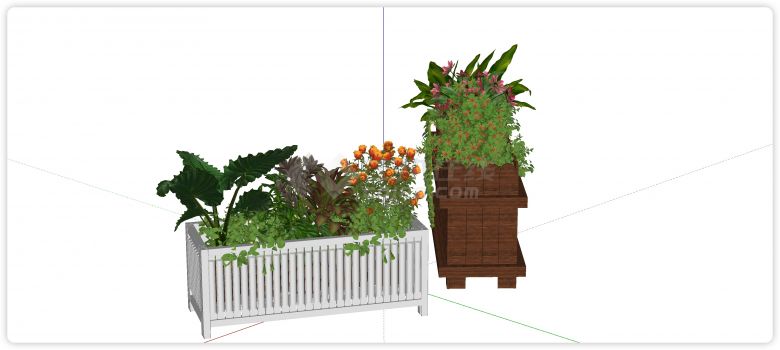 木片木条结构植物花箱su模型-图二