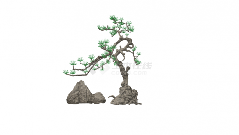 带石雕罗汉松造型树景观设计su模型-图一