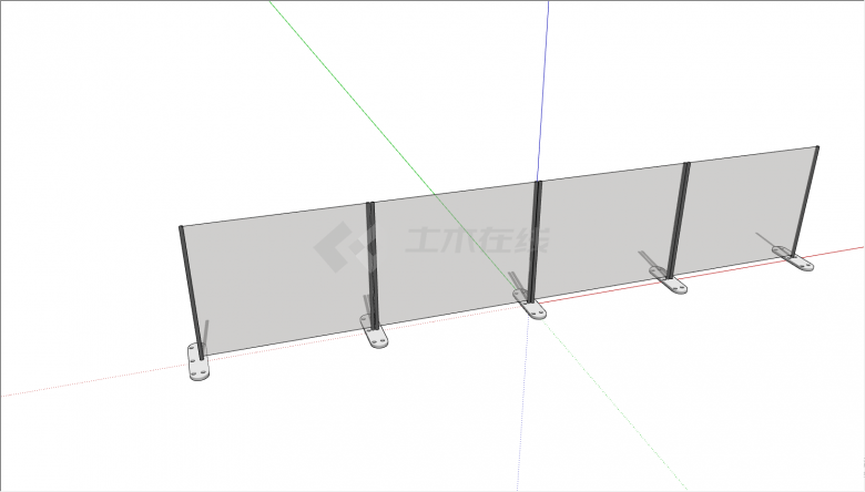 一款灰色的无边框的玻璃栏杆 su模型-图二