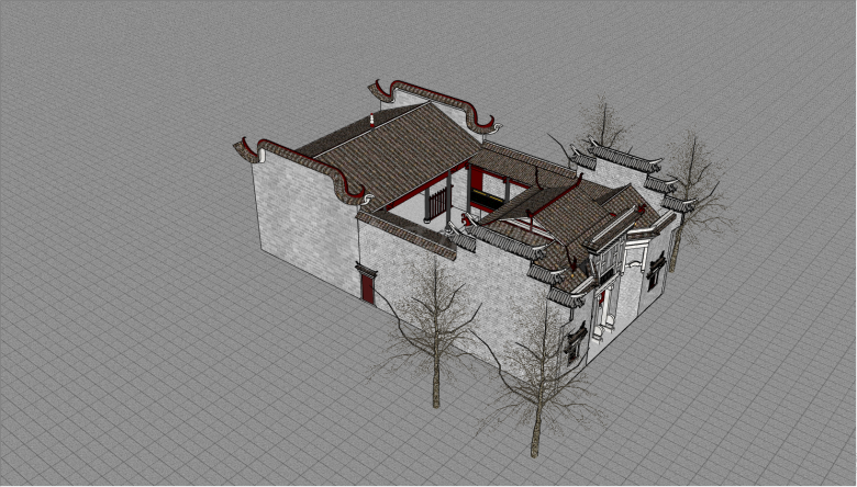 一栋简约大气的徽派建筑su模型-图一