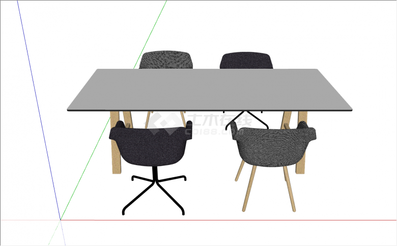 白色会议桌搭配4张灰黑颜色的座椅su模型-图一