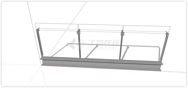 灰色钢管固定白色扶手玻璃栏杆su模型-图二