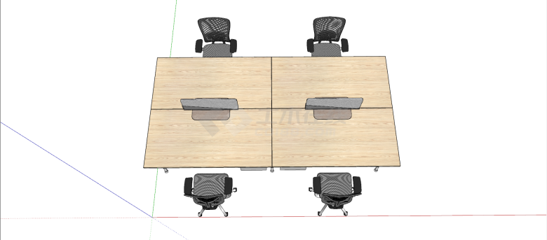 木制带柜子四人办公桌会议桌su模型-图二