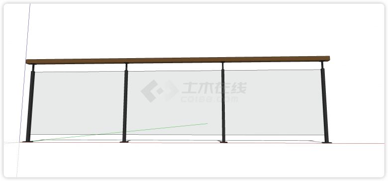 黑色方管固定实木方条扶手玻璃栏杆su模型-图二