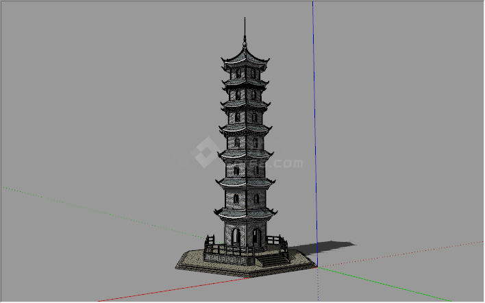 中式高层景观塔尖塔su模型-图一
