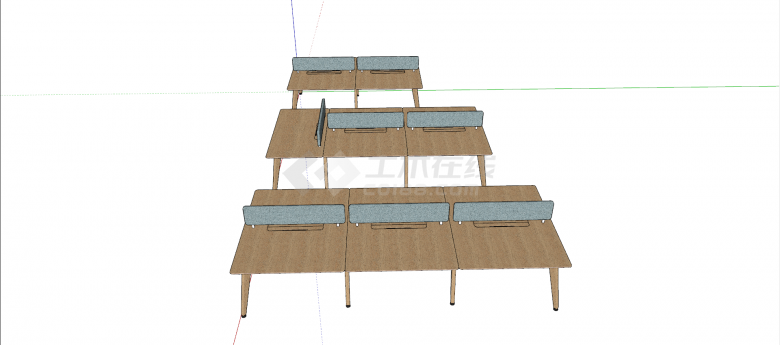 浅棕色纯木带隔断栏办公桌会议桌su模型-图一