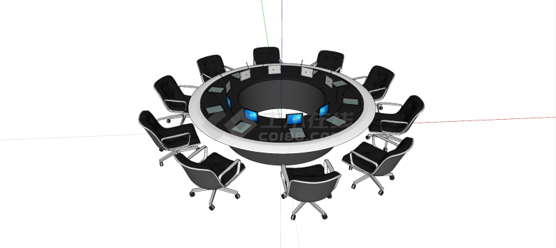 圆形黑白色办公桌会议桌su模型-图二
