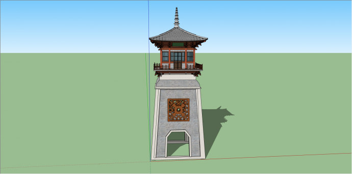 中式石制四方塔建筑su模型_图1