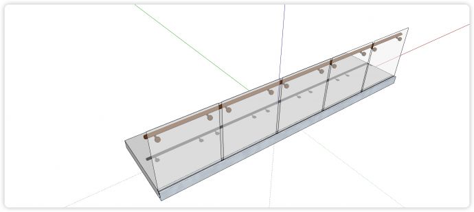 木制圆柱管扶手玻璃栏杆su模型_图1