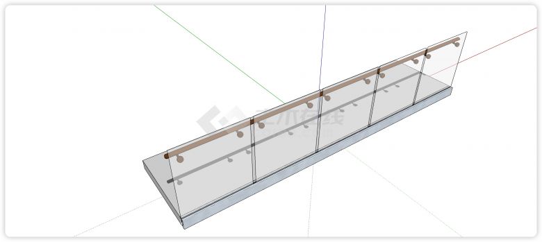 木制圆柱管扶手玻璃栏杆su模型-图一