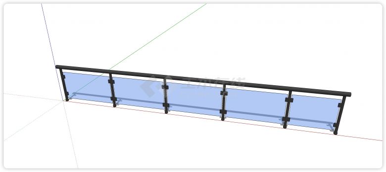 五段蓝色玻璃黑色圆管玻璃栏杆su模型-图二