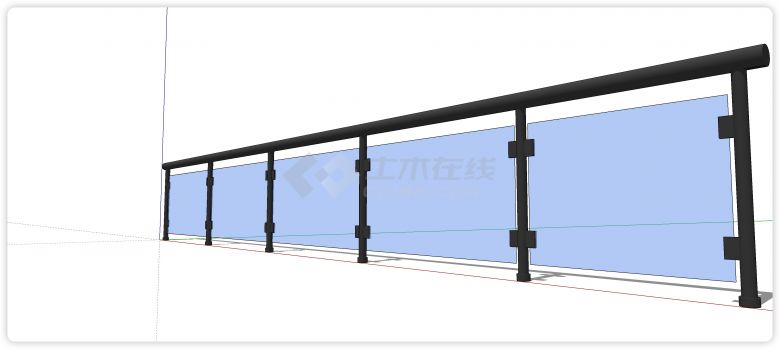 黑色圆钢管扶手方形金属配件固定玻璃栏杆su模型-图二