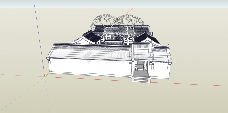 中式四方四合院设计su模型-图二