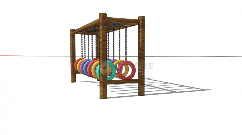 多色吊环木质游乐设施su模型-图二