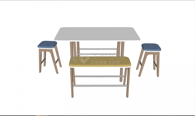 颜色多样简约木制桌椅su模型-图一
