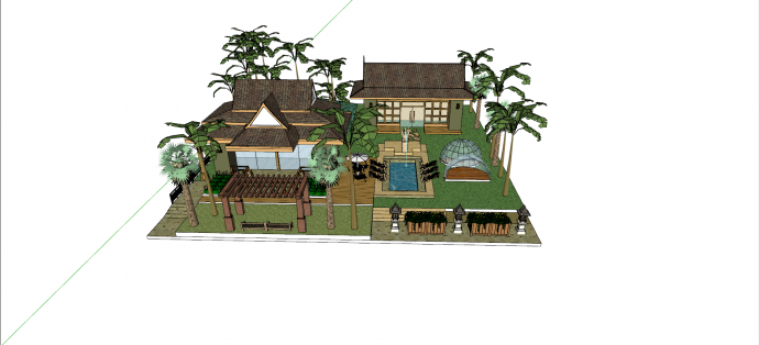 现代芭蕉树喷泉参考庭院su模型_图1