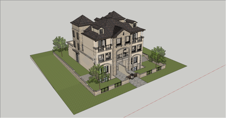 新古典豪华住宅别墅洋房建筑su模型-图一