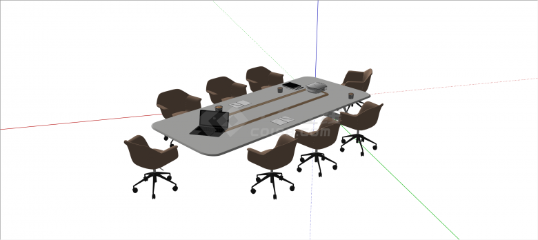 现代高级简单八人会议桌椅su模型-图一