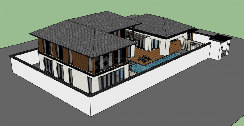 欧式风格三层别墅建筑外观效果图su模型-图二