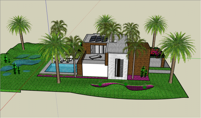现代化海边花园别墅su模型_图1