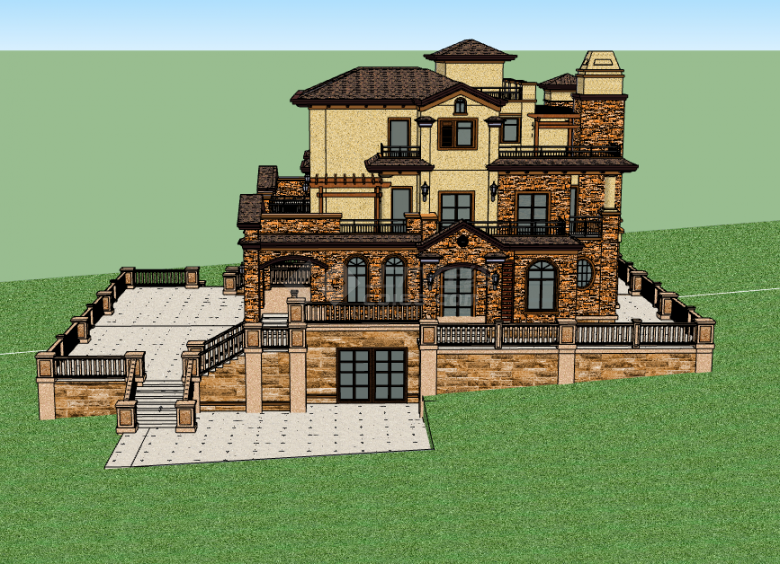 小型古典棕色别墅su模型-图二