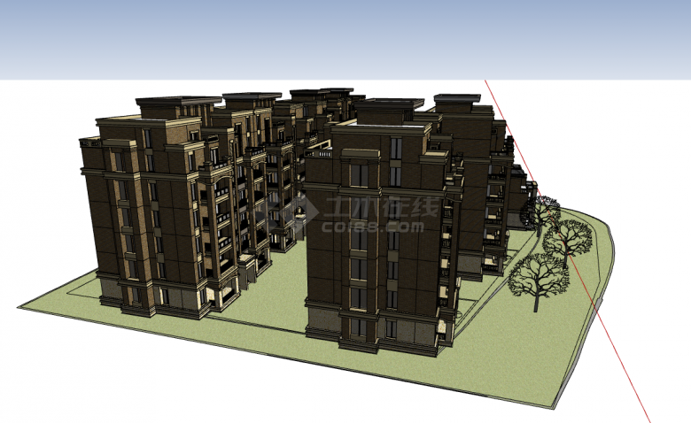 联排别墅和多层的住宅小区项目su模型-图一