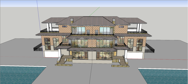 三层民族风格双拼别墅su模型-图一