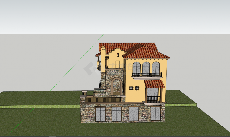 小型欧式西班牙别墅建筑su模型-图二