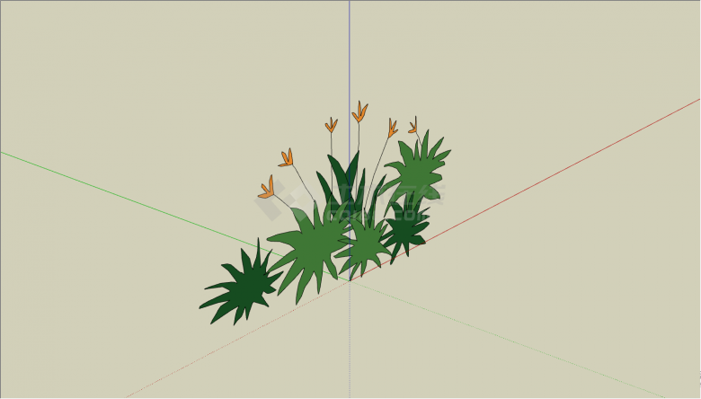 一丛茂密的绿色的开有小黄花的植物su模型-图二