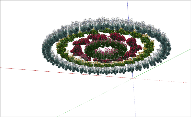 现代圆形花坛灌木花卉组合su模型-图二
