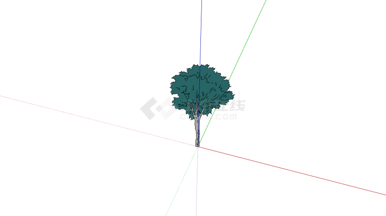蓝绿色茂密单个乔木su模型-图二