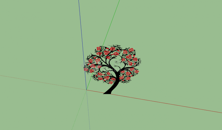 黑枝干红玫瑰圆形树su模型-图二