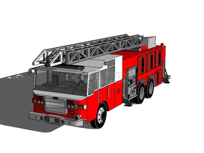 现代红色应急消防车消防器材su模型-图二
