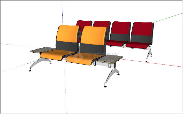 现代公共区域黄色红色座椅su模型-图二