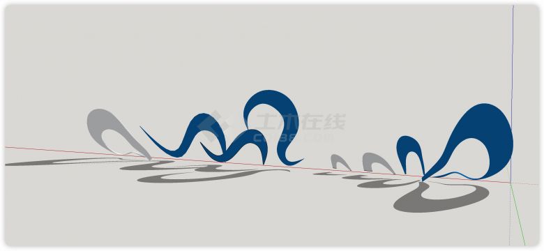 蓝白波浪线现代抽象艺术雕塑su模型-图二