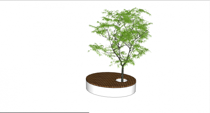 带棕白色圆型花坛景观植物su模型_图1