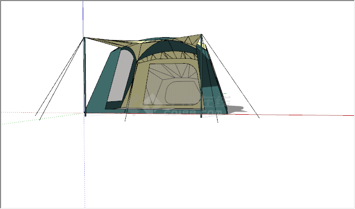 现代户外野营淡黄色绿色帐篷su模型-图二