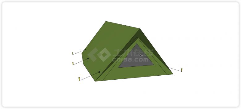 三角形军绿色露营帐篷su模型-图二