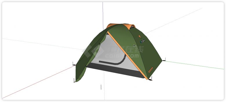 军绿色可爱造型露营帐篷su模型-图一